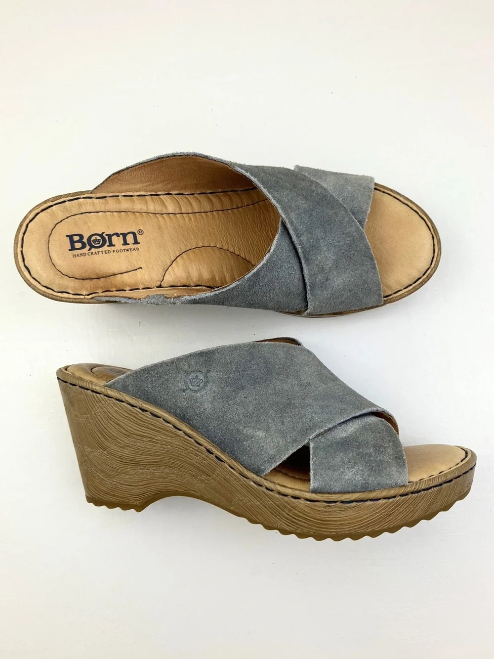 Born Khell Platform Sandal Grey Suede Criss-Cross Sz 6